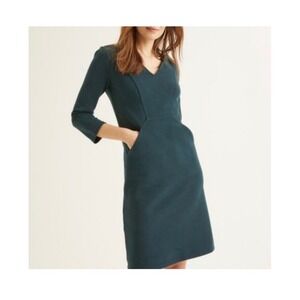 Boden Bronte Ottoman Dress Green 3/4 Sleeve Structured Knit Work Office 12L